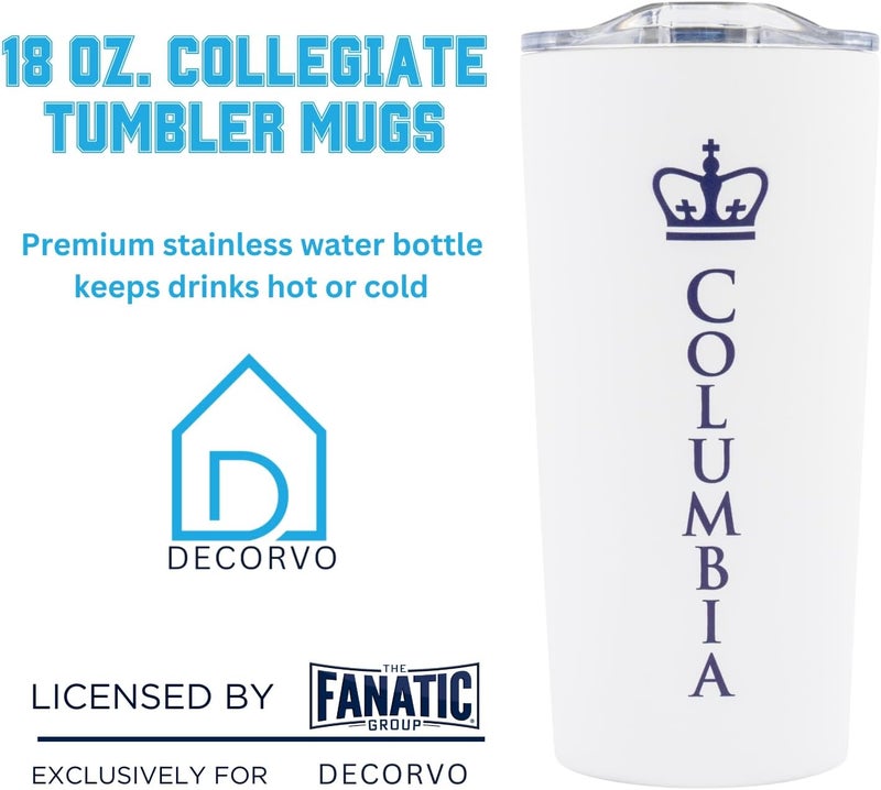 Decorvo Officially Licensed Collegiate Stainless Steel Tumbler - Double Walled Insulated Travel Tumbler with Slide Lid - 18 oz (Columbia) - Image 2